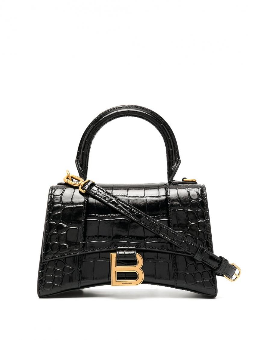Balenciaga Borsa Hourglass Small Con Lavorazione Coccodrillo Da Donna In Nero In Black