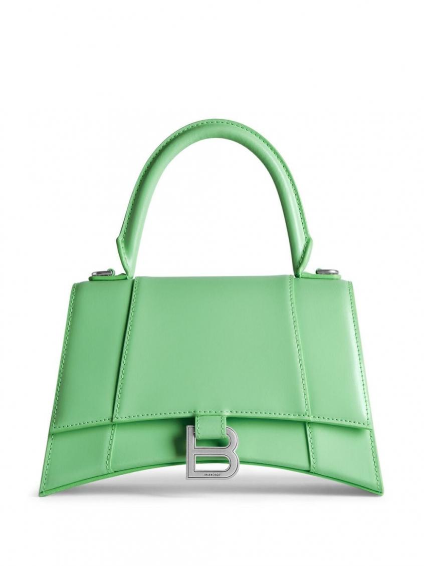 Balenciaga Structured Leather Handbag With Adjustable Strap In Green