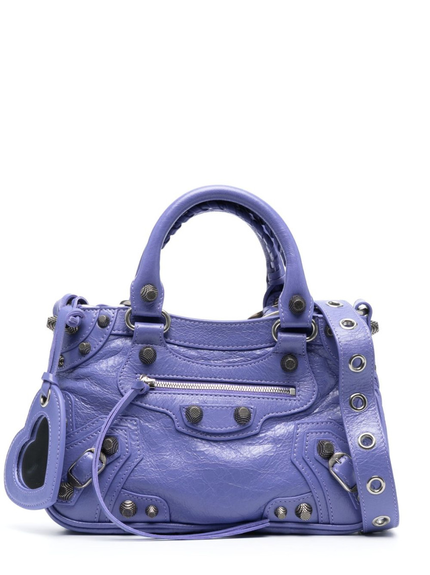 Balenciaga Green Leather Shoulder Handbag With Magnetic Closure And Metal Details In Purple