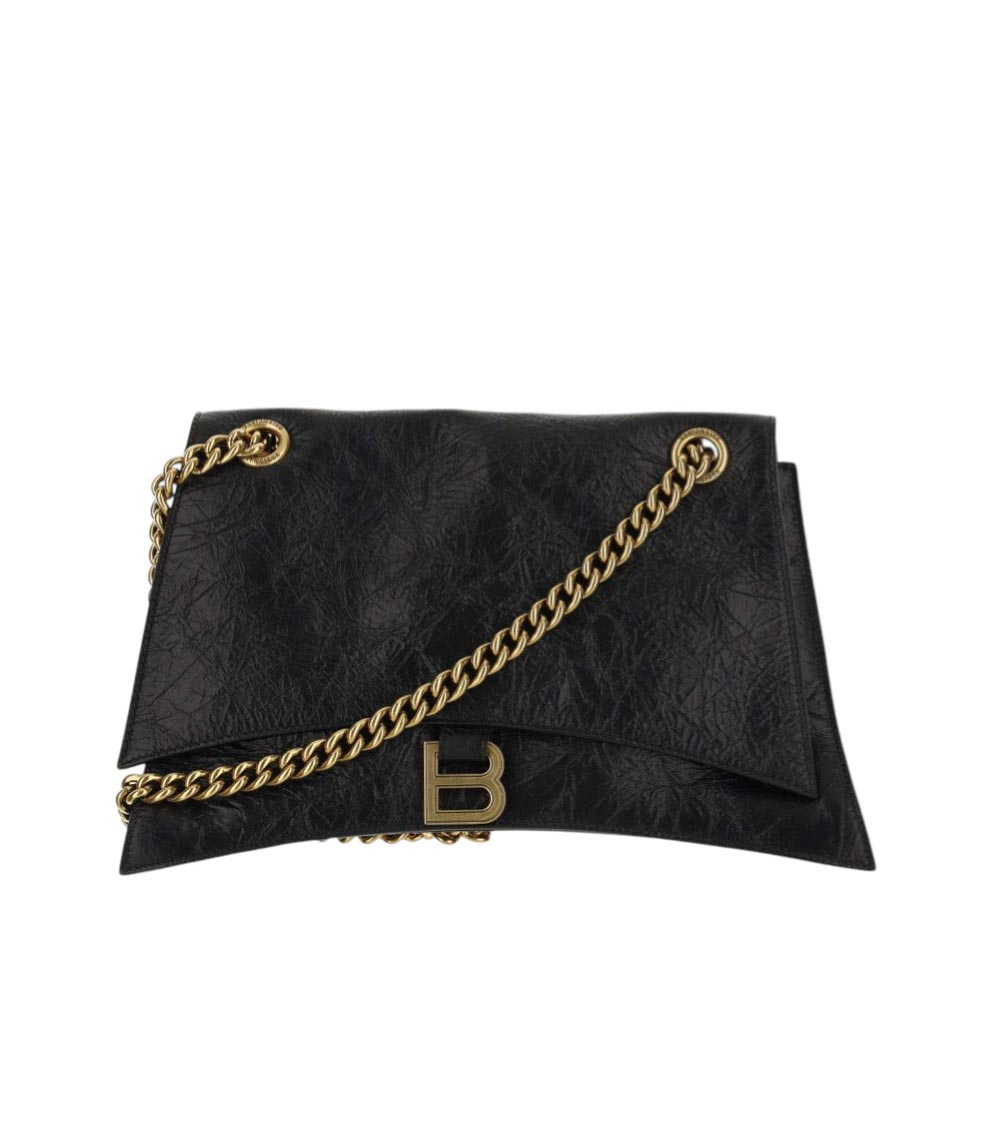 Balenciaga 'crus Medium' Black Shoulder Bag With B Logo Hardware In Crushed Leather Woman In Black