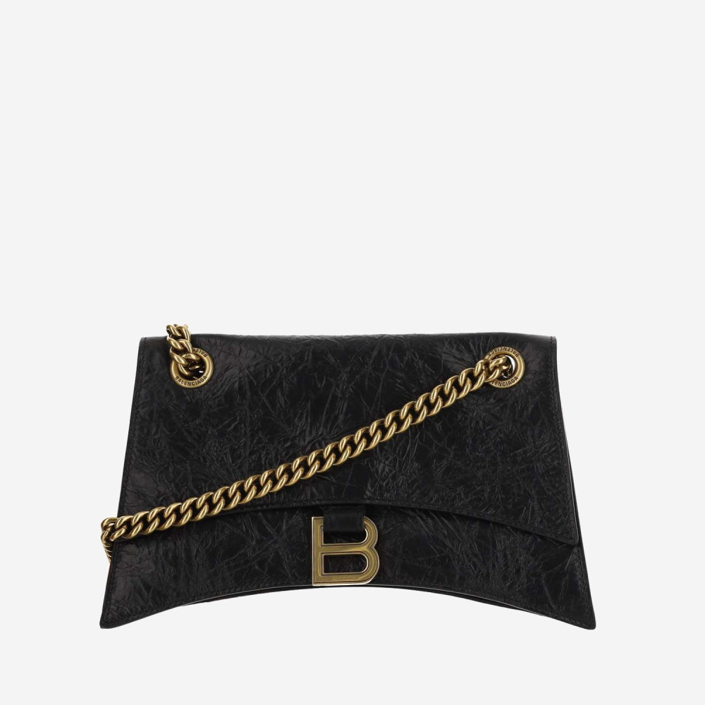 Balenciaga Black Leather Crush S Shoulder Bag In Black