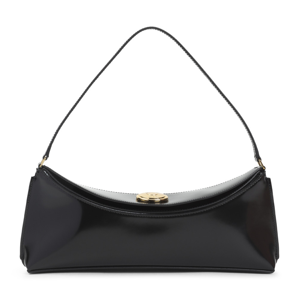 Jacquemus Curved Gold Handle Shoulder Bag In Black