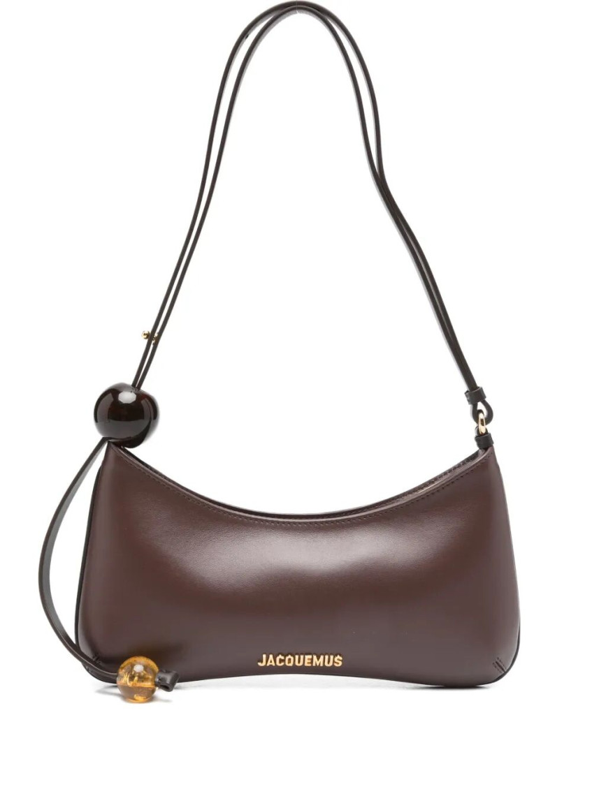 Jacquemus Bisou Perle Large Leather Hobo Bag In Brown