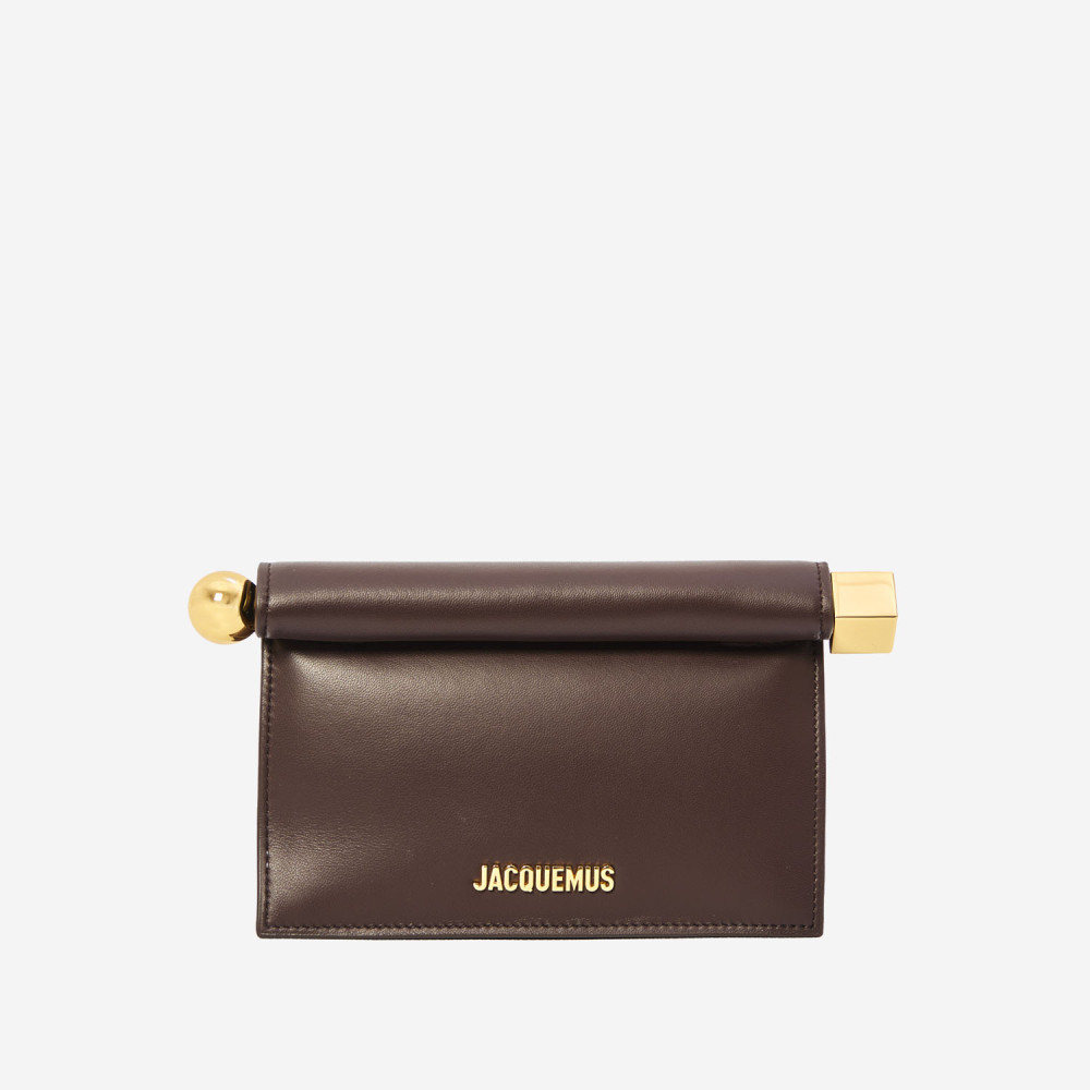 Jacquemus Rectangular Leather Clutch And Chain Strap In Brown
