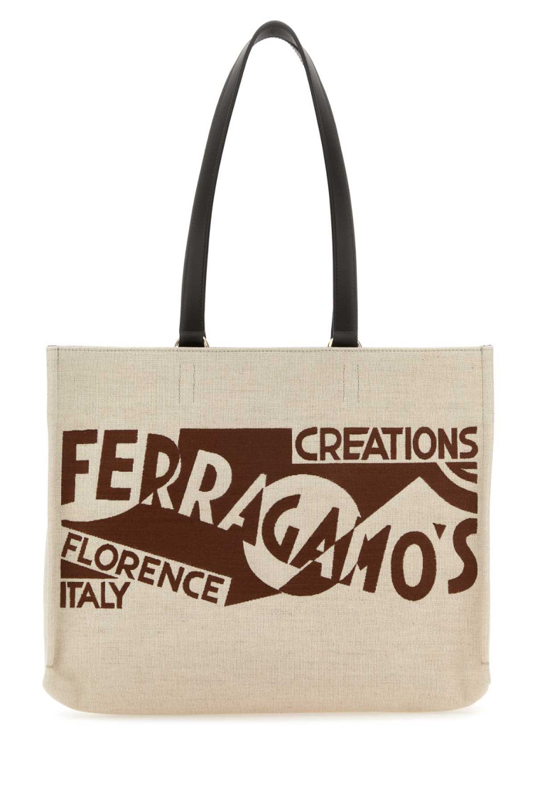 Shop Ferragamo Logo Embroidered Canvas Tote Bag In Beige