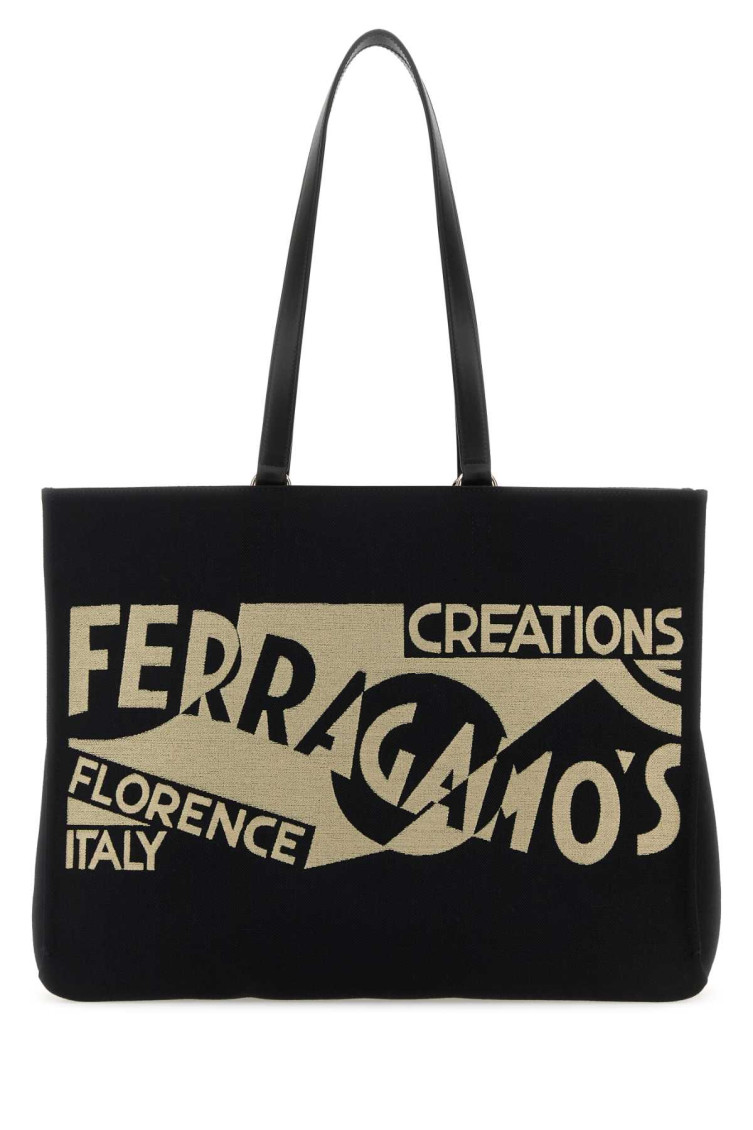 Ferragamo Mini Logo-printed Tote Handbag In Black