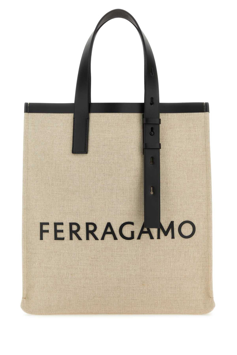 Shop Ferragamo Beige Logo-lettering Canvas Tote Bag