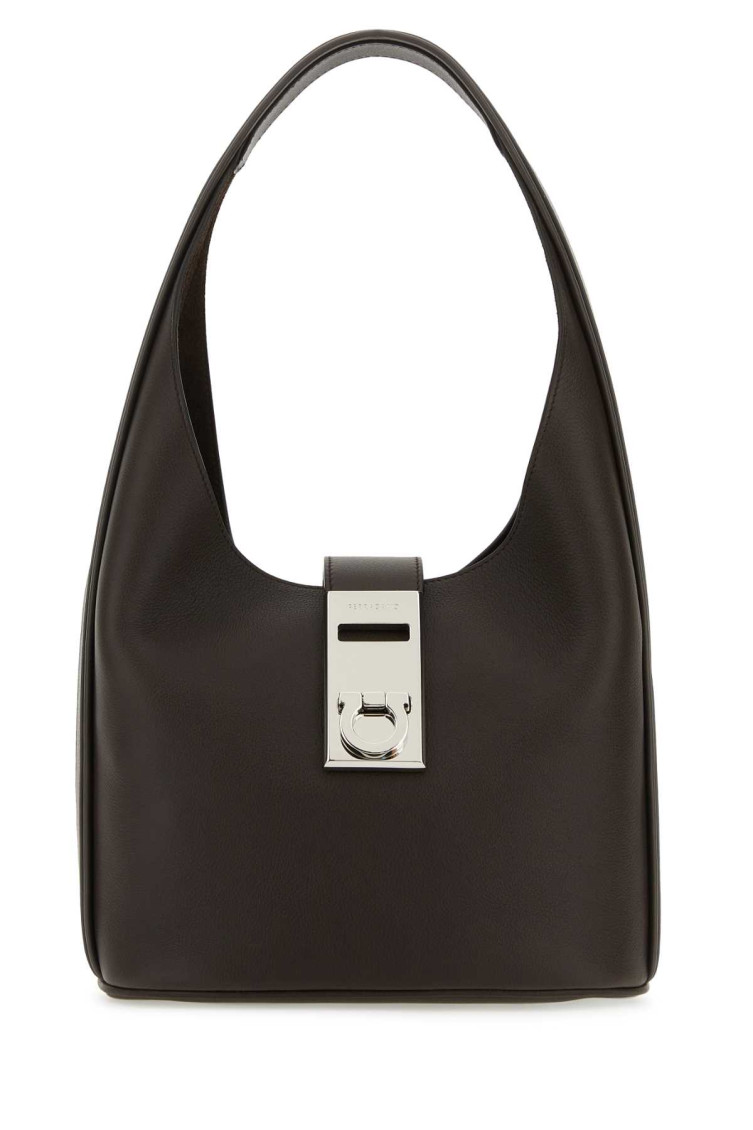 Ferragamo Medium Structured Hobo Handbag With Top Handle In Black