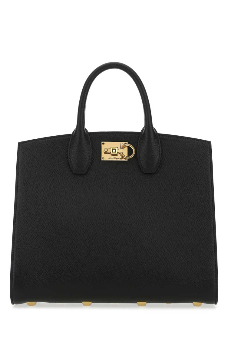 Ferragamo Studio Box Leather Shoulder Bag In Black