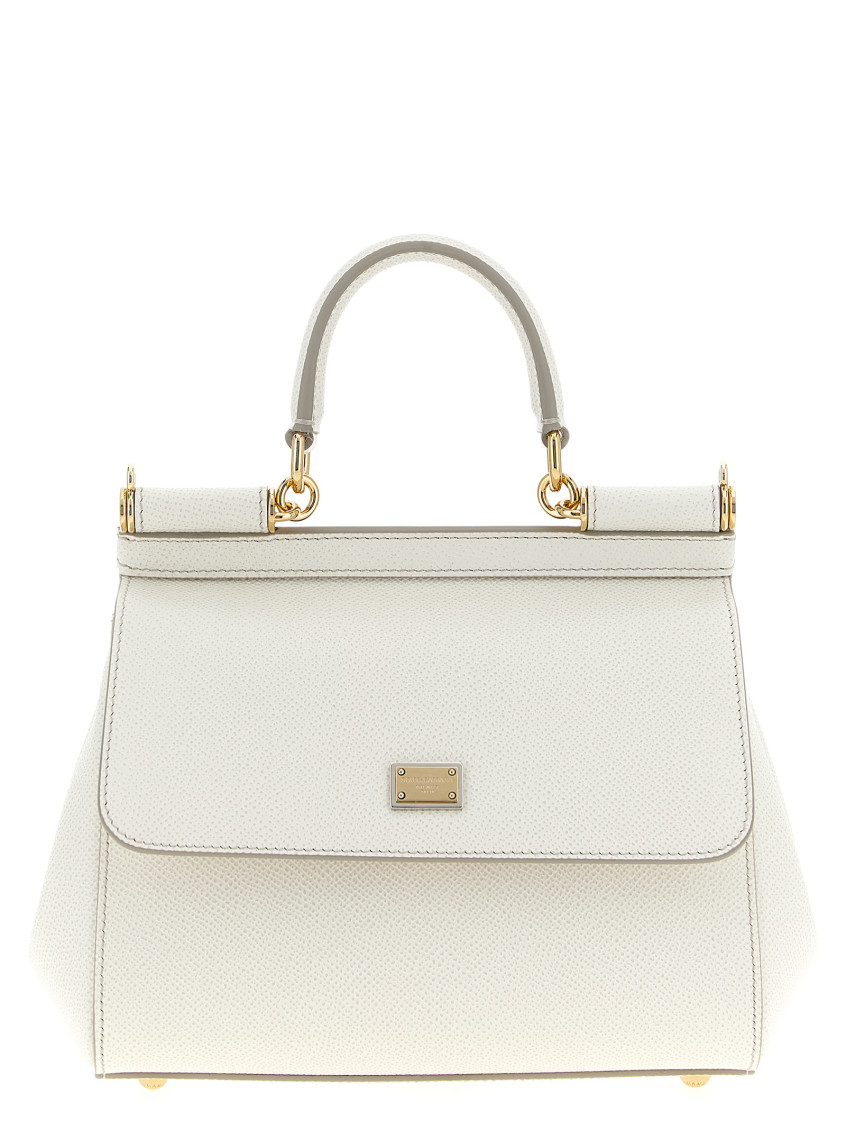 Dolce & Gabbana Medium Sicily Leather Top Handle Bag In White