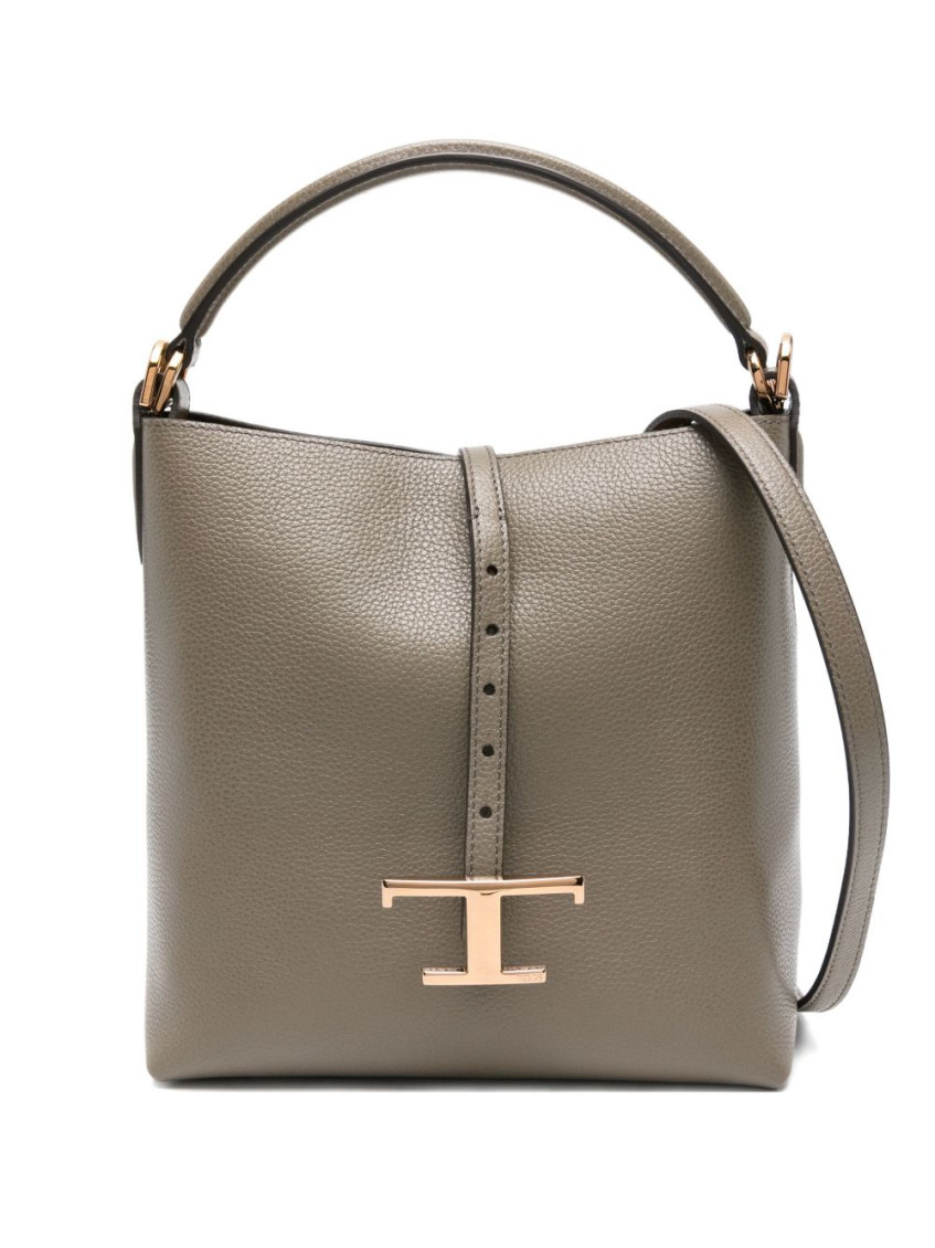 Tod's Taupe T Timeless Mini Bucket Bag In Gray