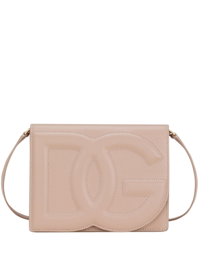Dolce & Gabbana Dg Logo Crossbody Bag In Calf Leather In Beige