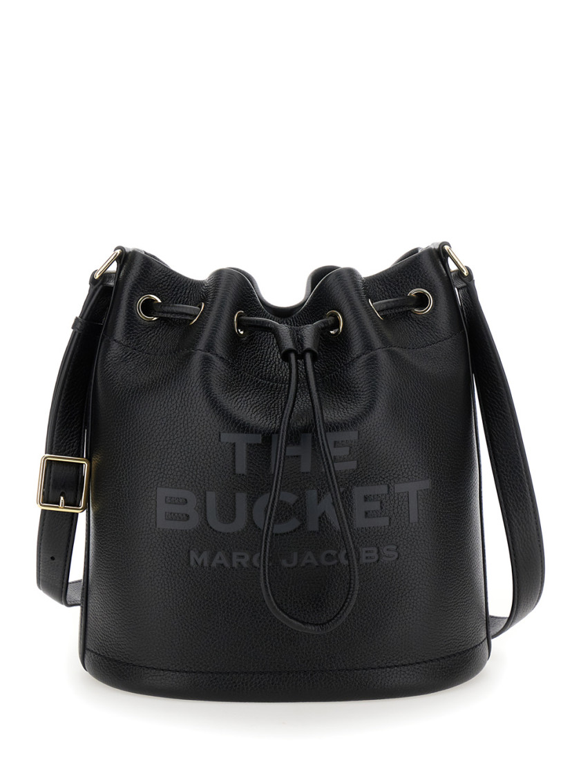 Marc Jacobs Textured Leather Bucket Bag With Drawstring Closure In Black