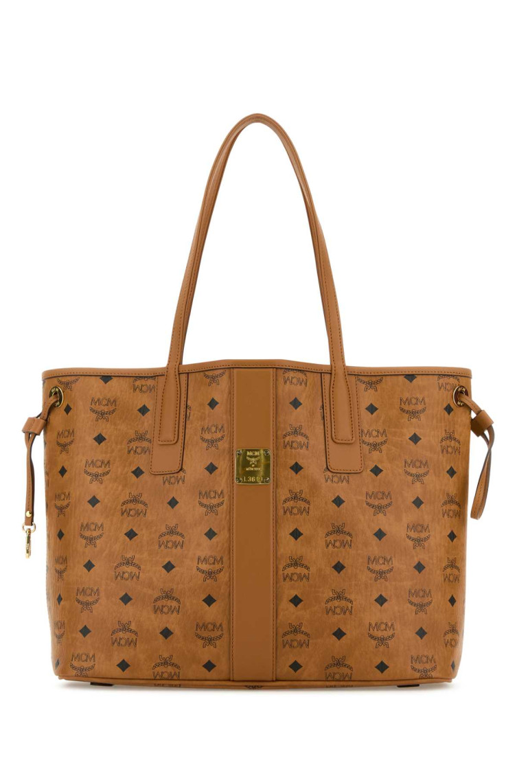 Mcm Reversible Small Tote Bag With Monogram Print In Brown