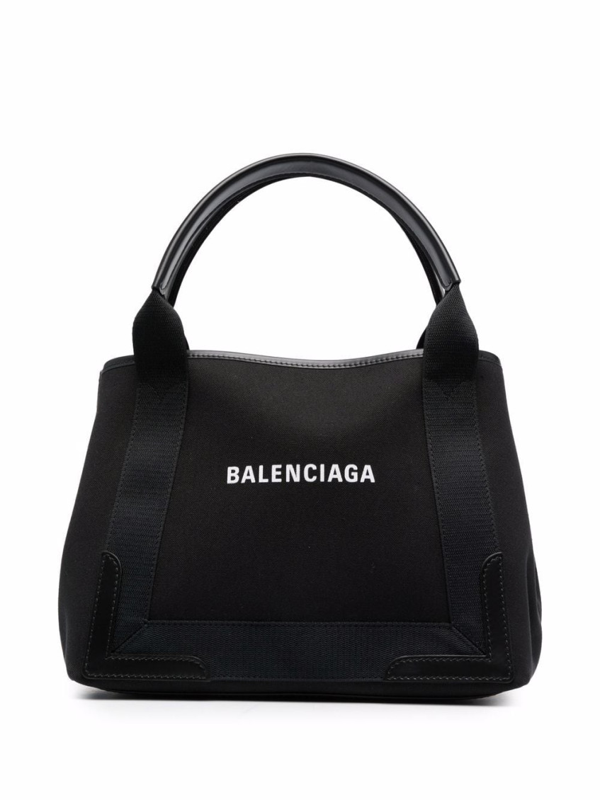 Shop Balenciaga Black Navy Cabas Small Canvas Tote Bag