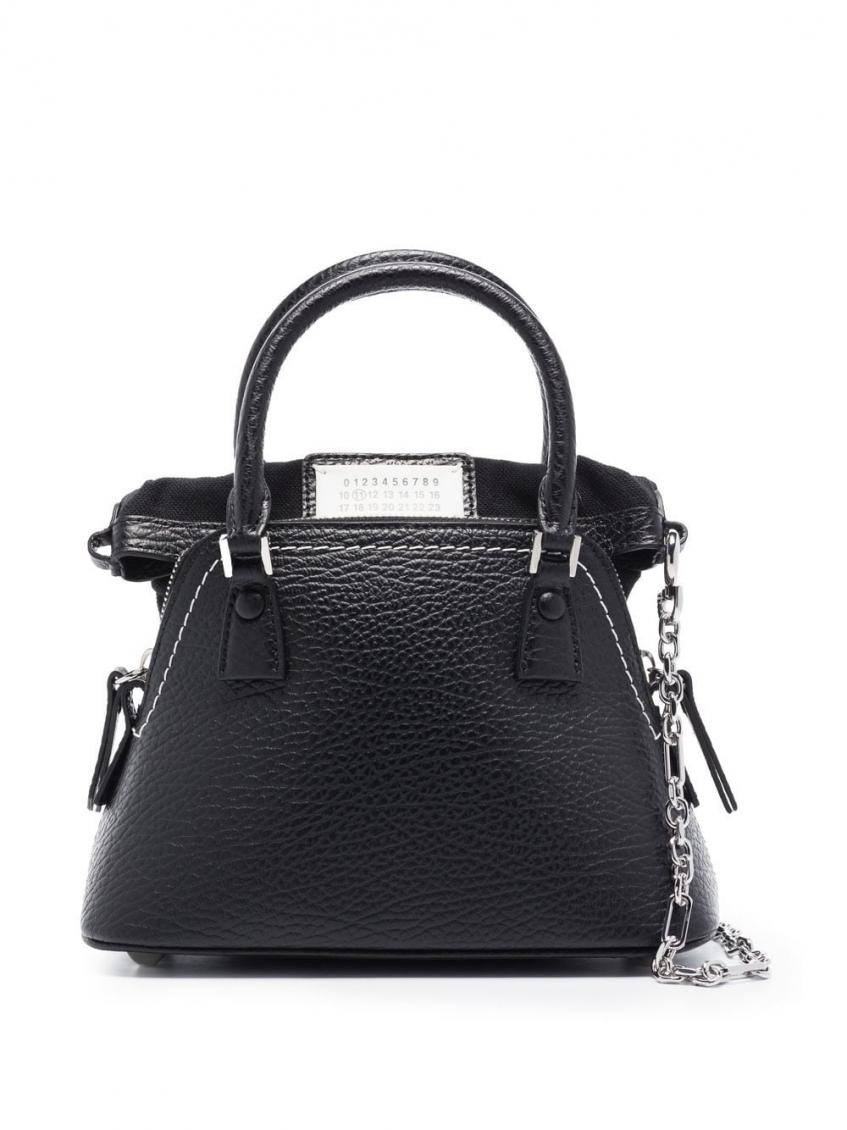 Maison Margiela 5ac Micro Black Shoulder Bag With Logo Label In Grainy Leather Woman In Black