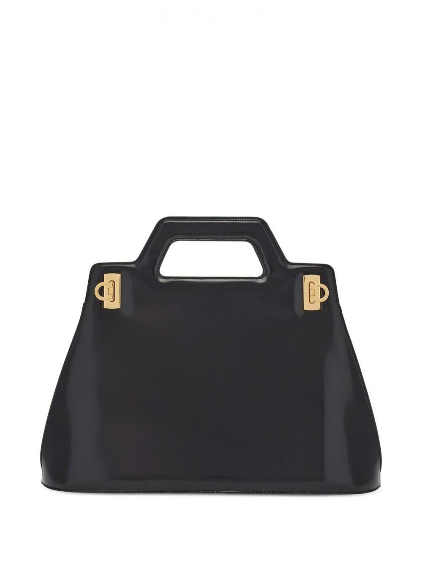 Ferragamo Black Wanda Leather Top-hndle Bag In Black
