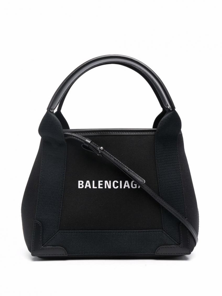 Balenciaga Black Navy Cabas Xs Organic Cotton Tote Bag In Black