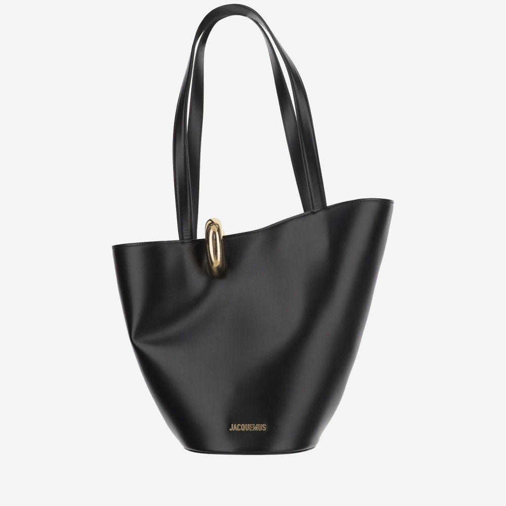 Jacquemus The Medium Bambola Asymmetric Leather Bucket Bag In Black
