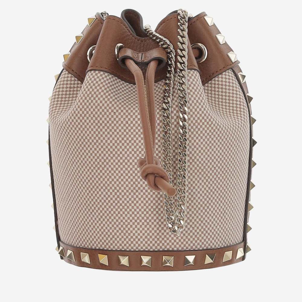 Shop Valentino Beige Rockstud Bucket Bag