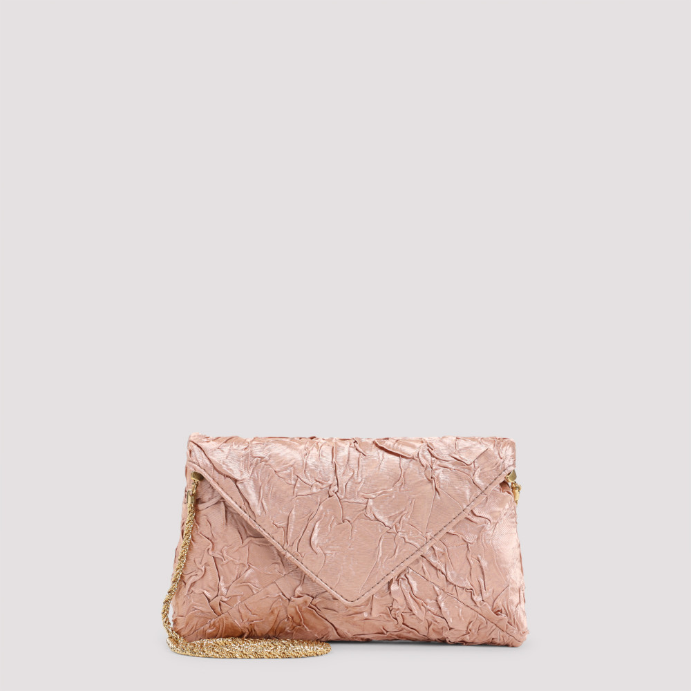 Dries Van Noten Chain Strap Crinkled Texture Envelope Flap Metallic Finish Pleated Fabric Shoulder Bag In Peach