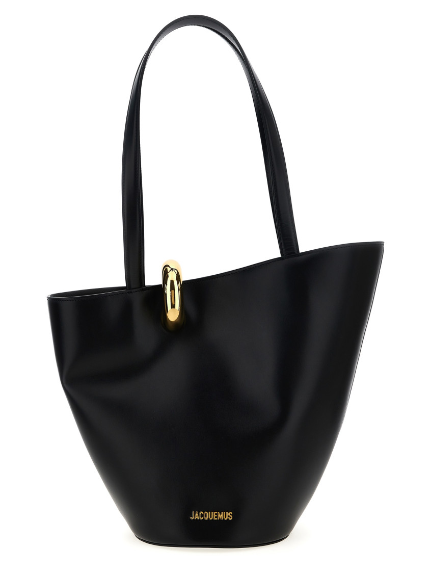 Jacquemus The Medium Bambola Asymmetric Leather Bucket Bag In Black
