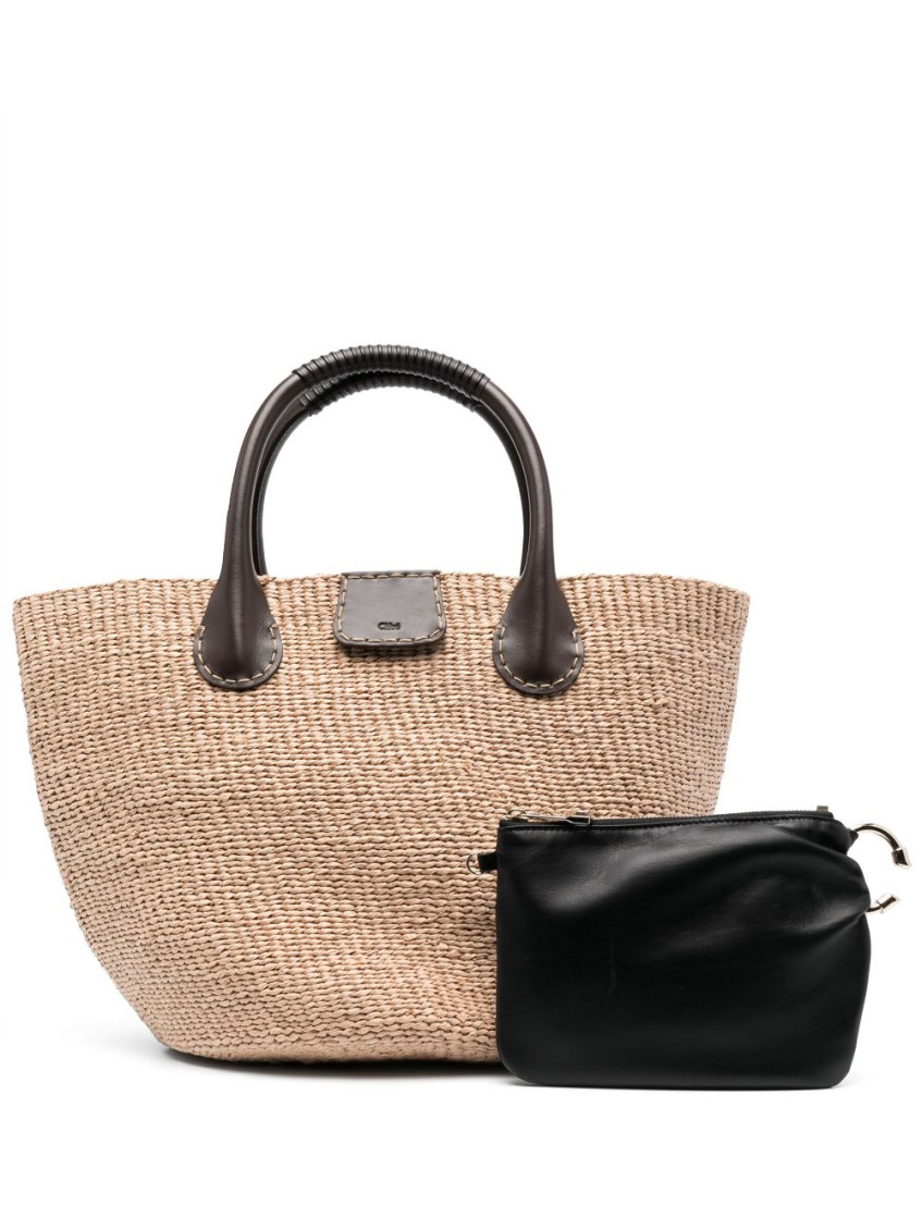 Chloé Raffia Tote Bag Leather Trim In Brown