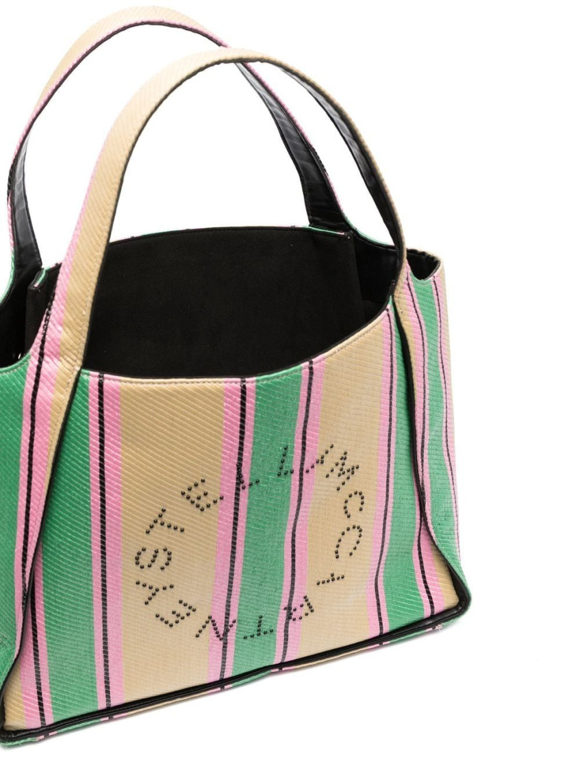 Stella Mccartney Stella Logo Striped Raffia Tote Bag In Green