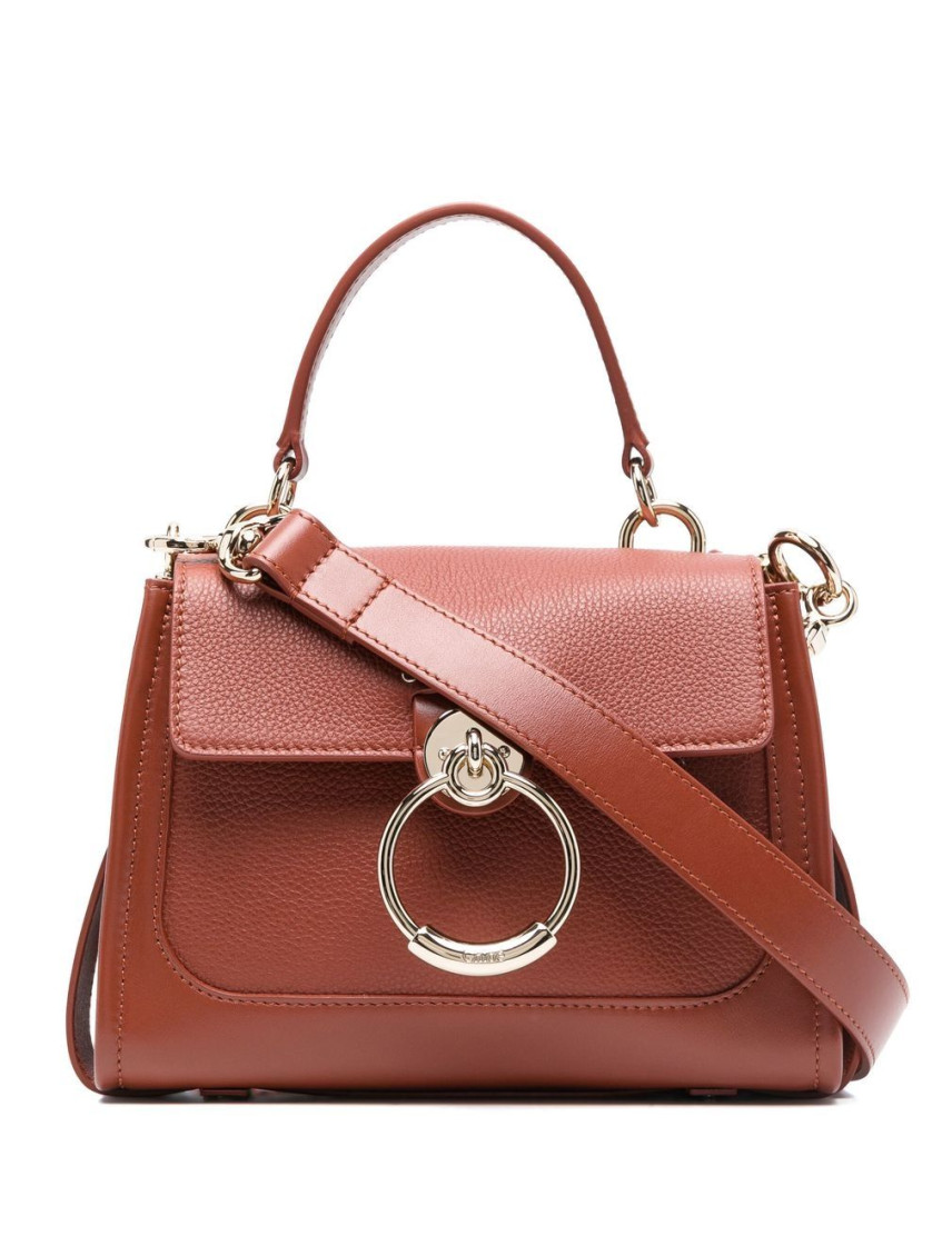 Chloé Mini Tess Day Shoulder Bag In Grained Leather In Brown