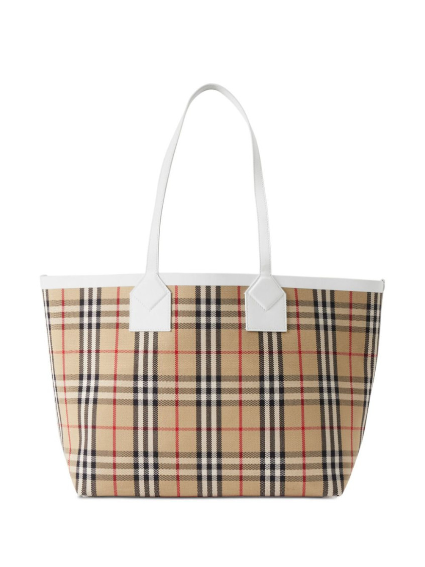 Burberry Vintage Check Pattern Tote Handbag For Women In Brown In Beige