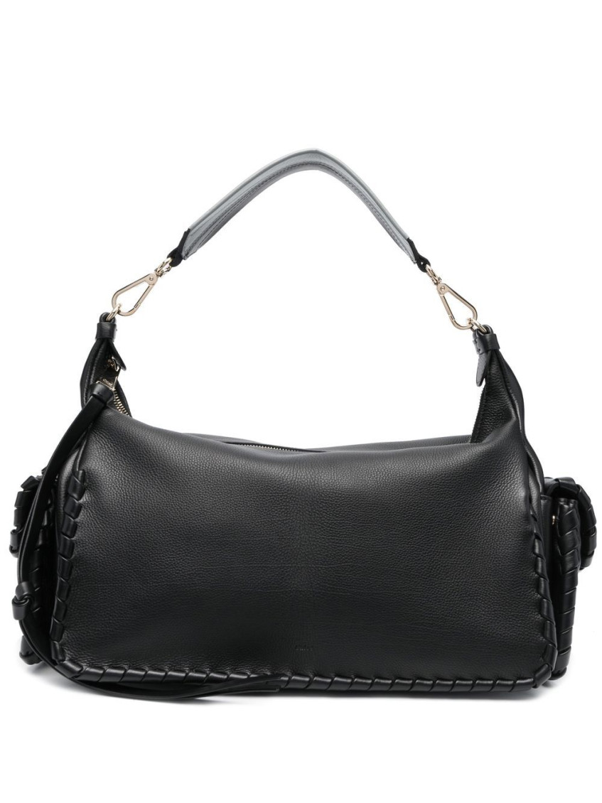 Chloé Textured Leather Nahir Shoulder Bag With Gold Metal Trim In Black