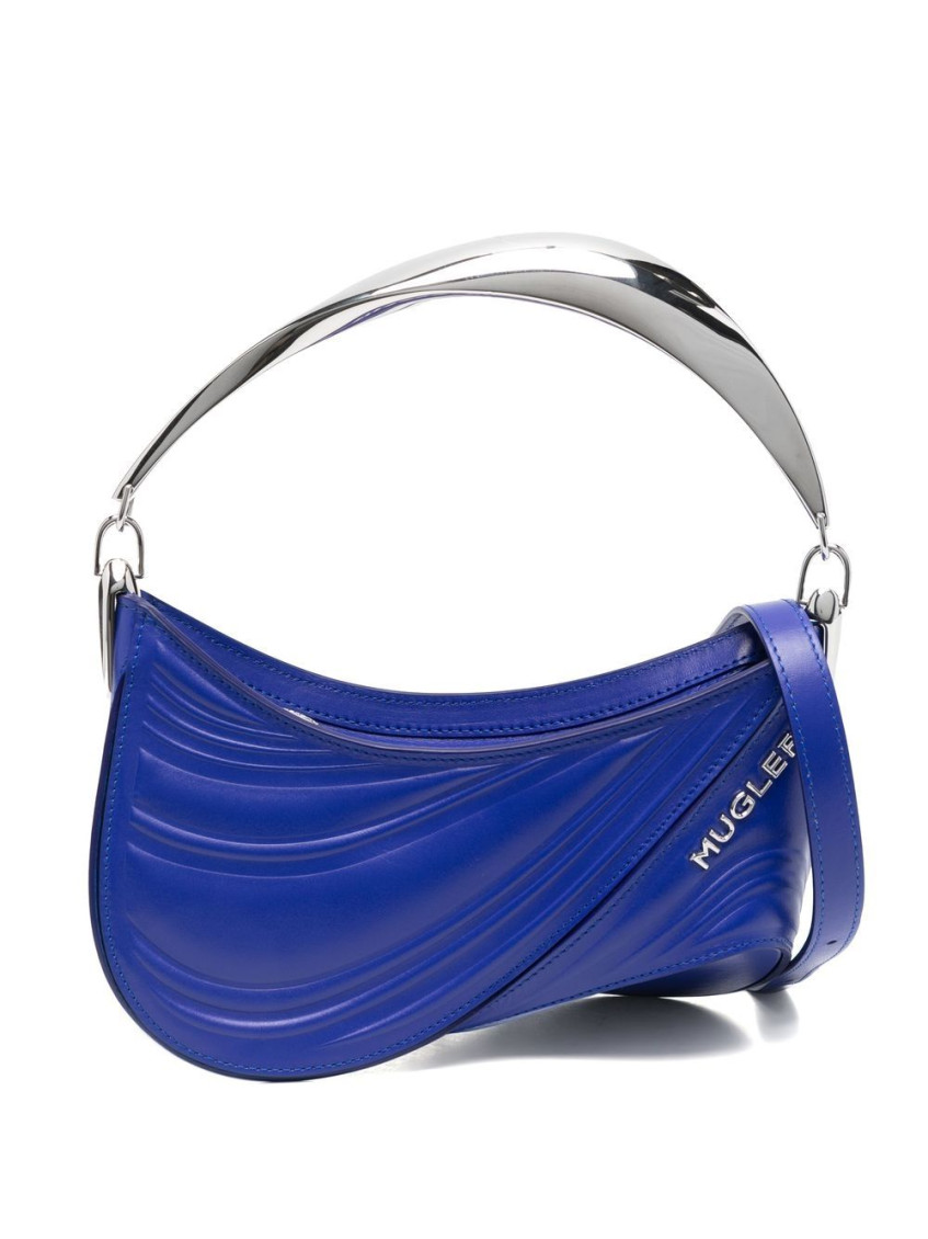 Shop Mugler Spiral Curve 01 Small Shoulder Bag In Blue