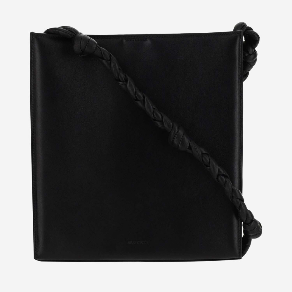 Jil Sander Medium Tangle Leather Shoulder Bag In Black