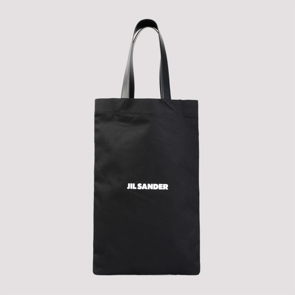 Jil Sander Black Tote Bag With Logo Print In Canvas Woman In Black