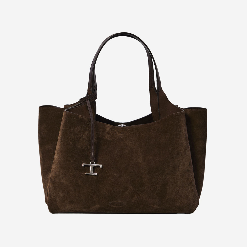 Tod's Dark Brown T Timeless Medium Tote In Brown