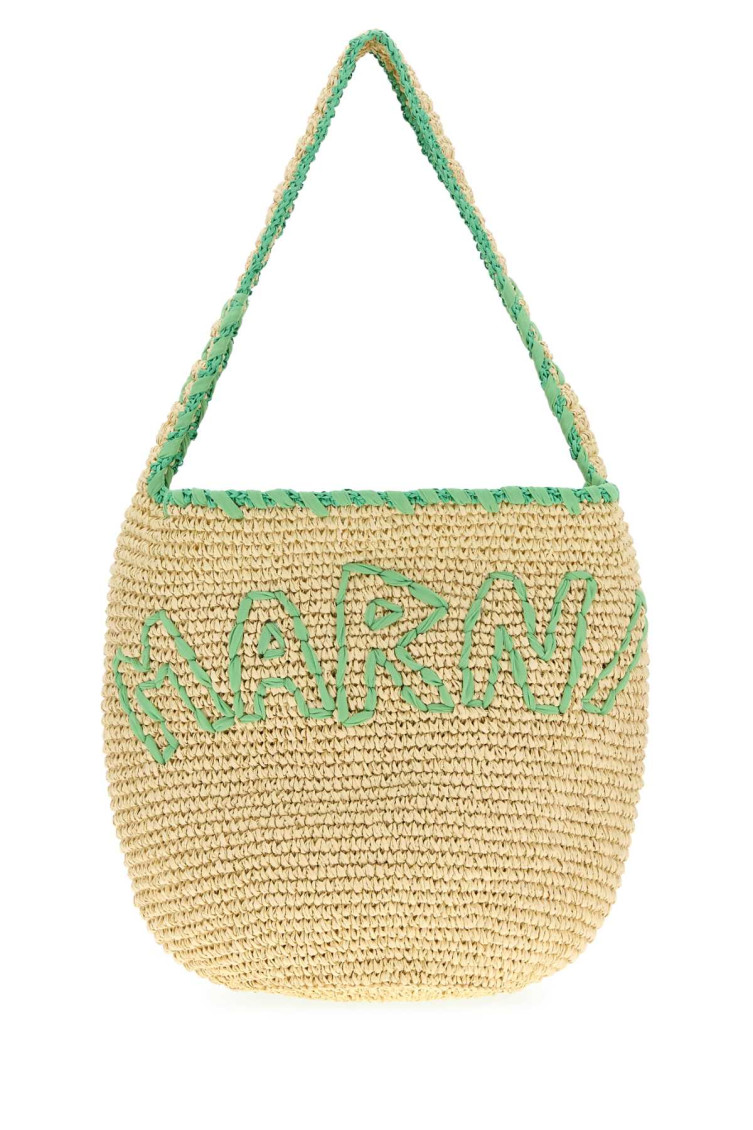 Marni Large Logo-embroidered Raffia Tote Bag In Neutral