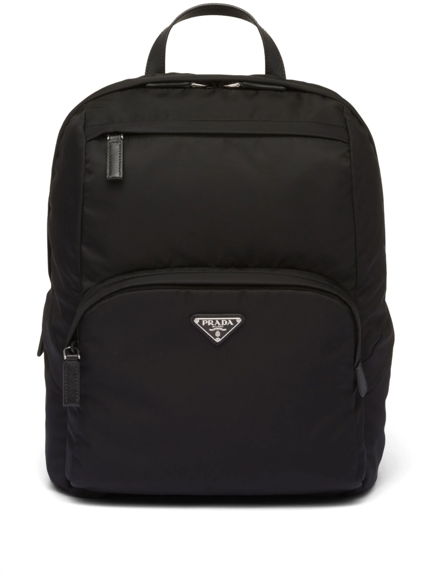 Prada Structured Leather Backpack With Logo Zipper Closure In Black