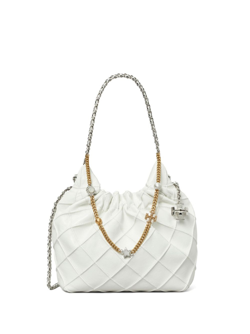 Tory Burch White Mini Fleming Soft Distressed Hobo