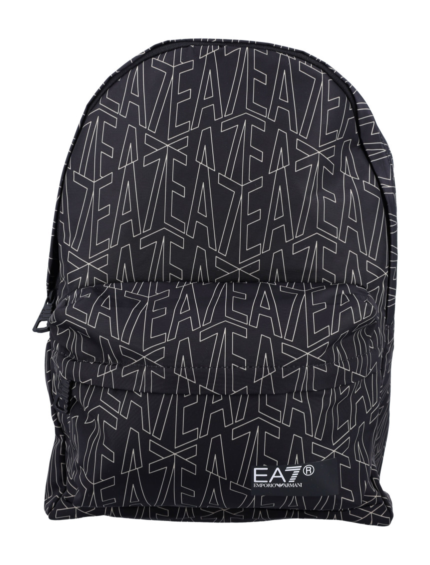 Ea7 Black Printed Backpack In Black