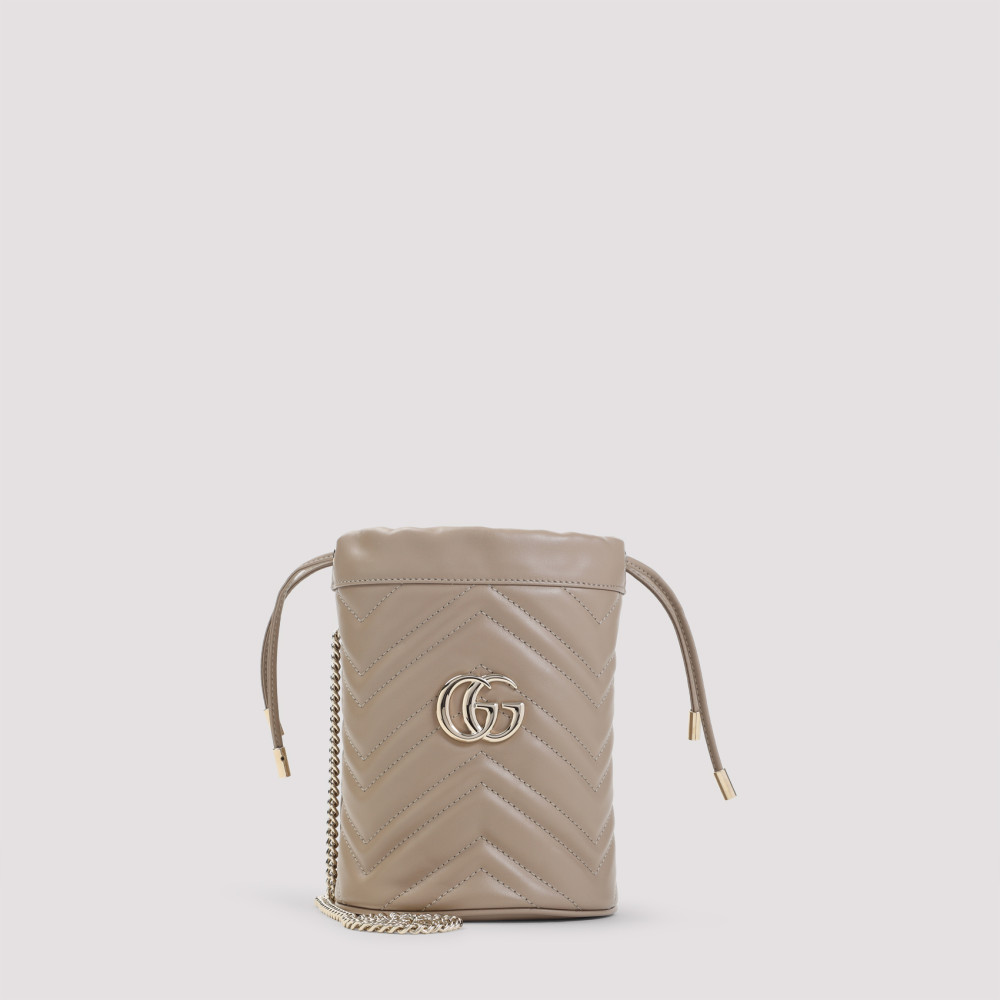 Gucci Taupe Gg Marmont Small Bucket Bag