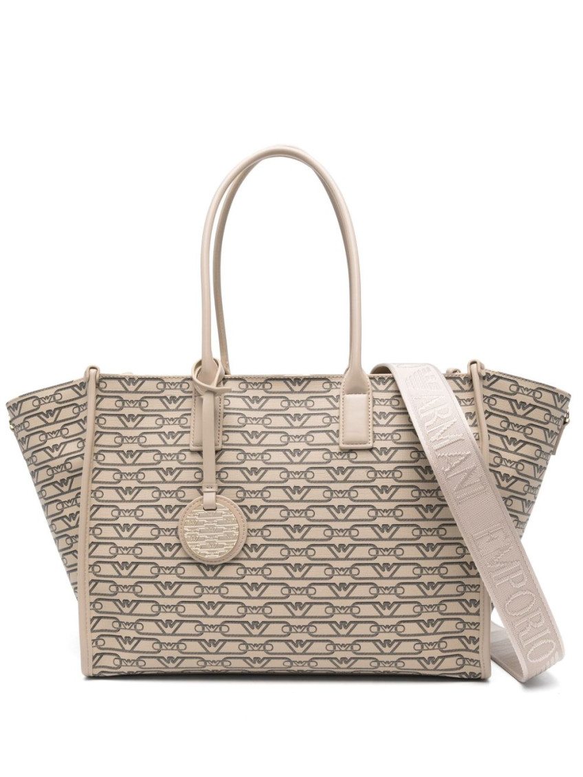Emporio Armani Beige Jacquard-logo-motif Tote Bag