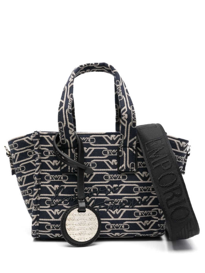 Emporio Armani Navy Blue Logo-embroidered Tote Bag