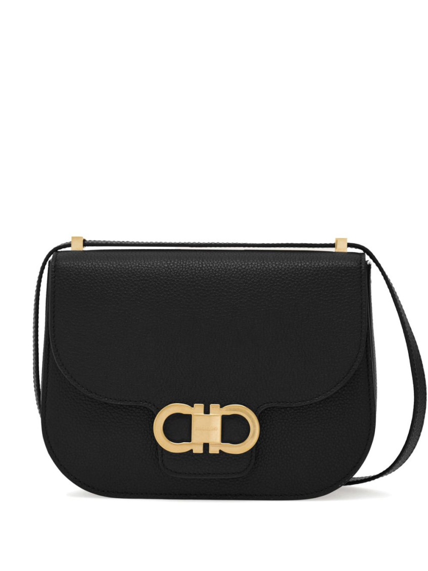 Ferragamo Black Double Gancini Shoulder Bag