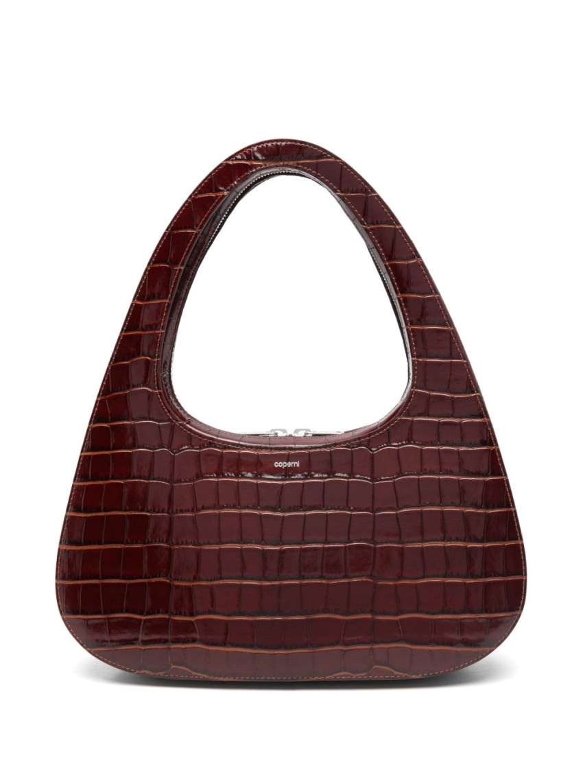 Shop Coperni Brown Swipe Baguette Shoulder Bag