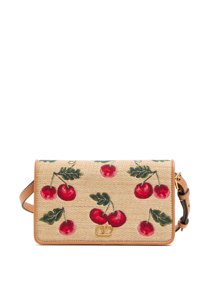 Shop Valentino Beige Vlogo Signature Rafia Mini Bag