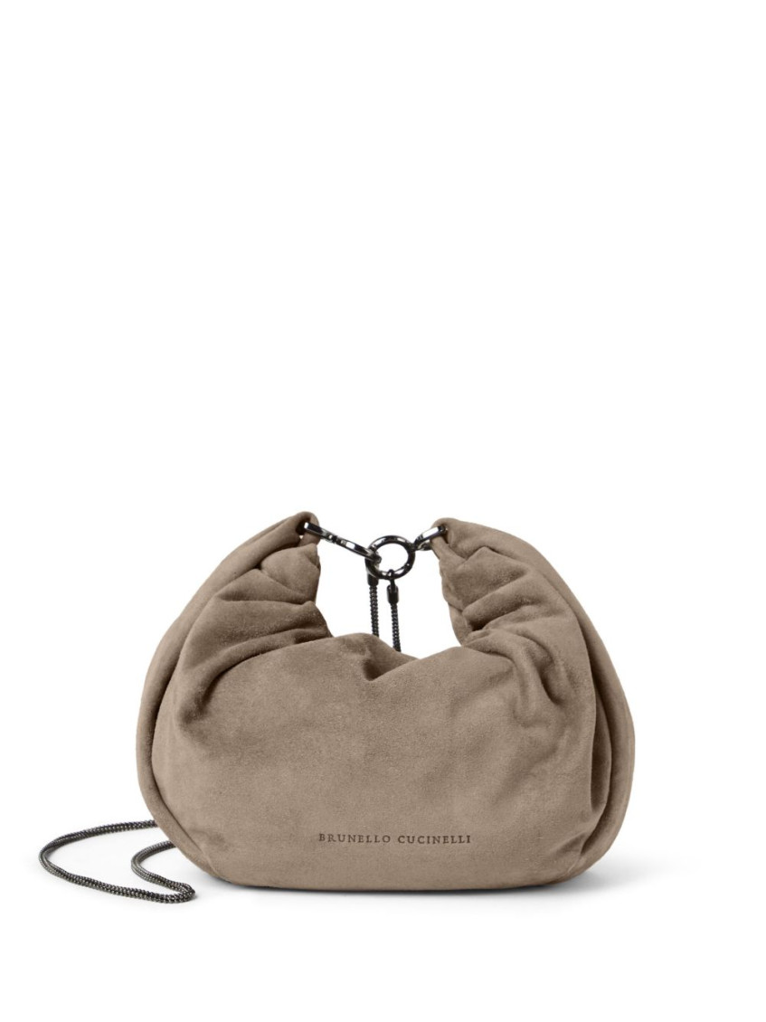 Brunello Cucinelli Taupe Embossed Logo Shoulder Bag