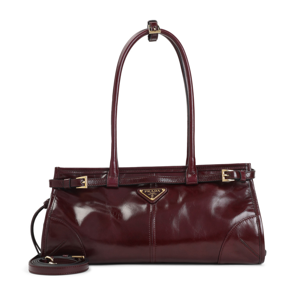 Prada Bordeaux Calf Leather Handbag With Adjustable Shoulder Strap In Purple