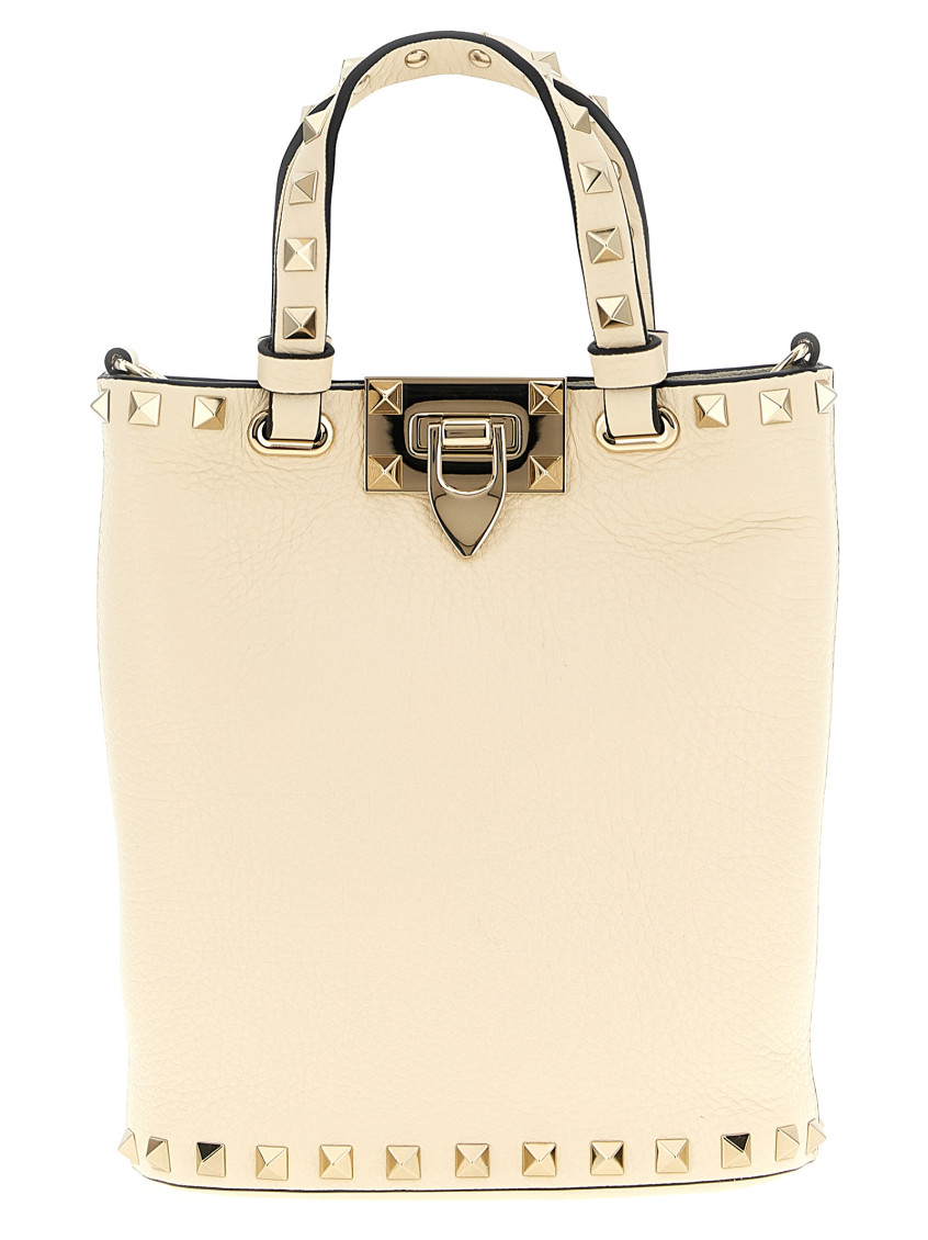Valentino Rockstud Textured Leather Clutch Bag In White