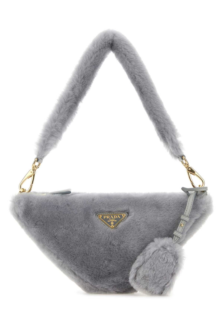 Prada Grey Shearling Mini Shoulder Bag In Grey