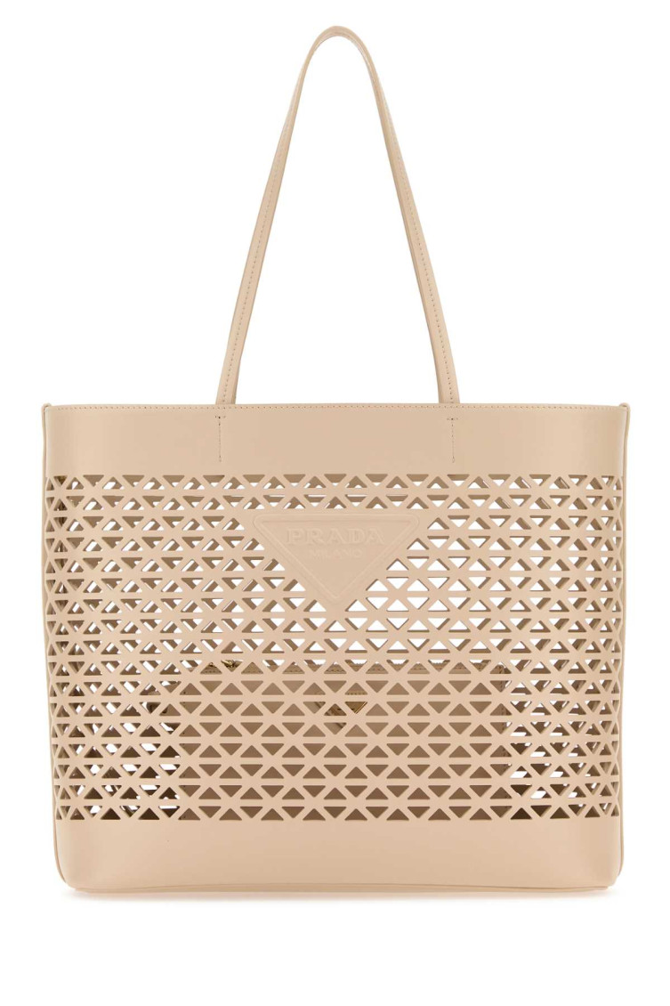Prada Sand Leather Shopping Bag In Beige